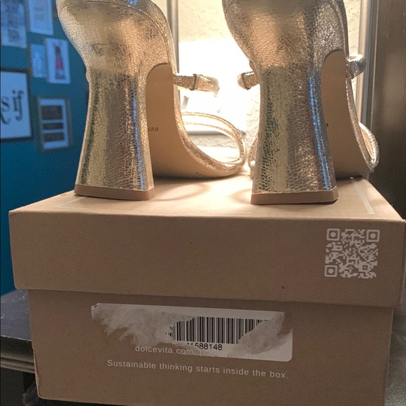 Dolce Vita Gold Block Heel Sandals - Picture 4 of 5